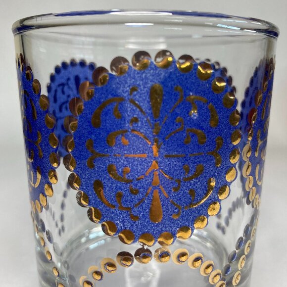 Vintage Libby Elcyda Old Fashioned Set of 4 Blue 22k Gold - Picture 2 of 11